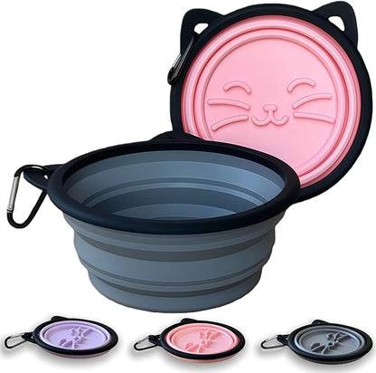 2 Pack Collapsible Silicone Dog Bowls, 25oz Portable Food Water Bowls for Medium/Large Dogs, Pet Camping Travel Essentials (Pink/Gray)
