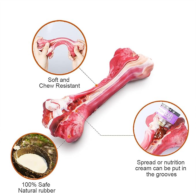 YFL Dog Chew Toys for Aggressive Chewers Large Breed - Tough Rubber Dog Bone with Real Beef Flavor, Durable Puppy Teething Toy for Medium to Large Dogs (L Size)