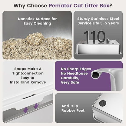 Extra Large XXL Stainless Steel Cat Litter Box with Lid, 26" L x 18" W x 12" H Metal Litter Box with Hight Sides for Big Cats & Multiple Cats, Never Absorbs Odors, Anti-Urine Leakage, Easy Cleaning