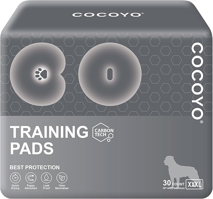 COCOYO Charcoal Dog Pee Pads Extra Large 35“x40”,Dog Training Pads Giant Size, Disposable Urine Bed Pads for Odor-Control, Training Liners for Housebreaking (30 Counts)