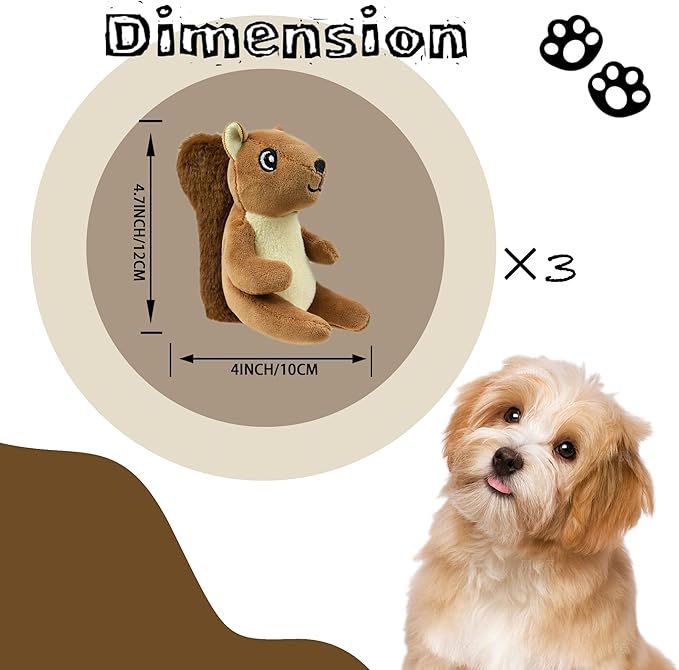 Squirrel Plush Dog Toy Squeaky Toy, Interactive Hide and Seek Replacement Dog Toys for Small & Medium Dogs (3Pcs Squeaky Squirrel B)