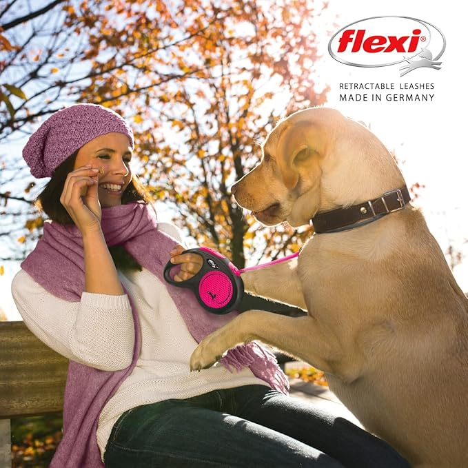 Flexi New Neon Tape Pink Medium 5m Retractable Dog Leash/Lead for Dogs up to 25kgs/55lbs