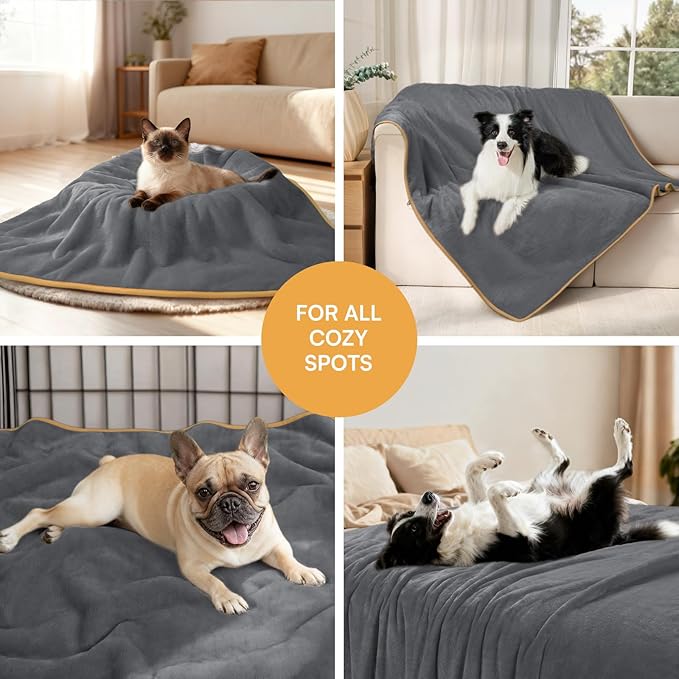 Luciphia Waterproof Pet Blanket, Liquid Pee Proof Dog Blanket for Sofa Bed Couch, Reversible Sherpa Fleece Furniture Protector Cover for Small Medium Large Dogs Cats, Grey+Beige Medium（57" x 40"）