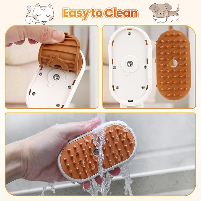 Vrurc 4-in-1 Rechargeable Steam Pet Brush - Gentle Fur Removal for Cats & Dogs, Anti-Static & Deshedding, Ideal for Short & Long Hair, Easy to Use