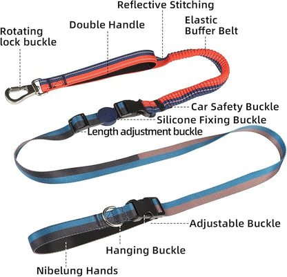 EVERKING 6-in-1 Hands-Free Dog Leash, Adjustable Elastic Reflective Nylon, Dual-Handle Shock Absorbing, 6 Feet, for Small to Large Dogs 30-150lbs (Sunset Blaze)