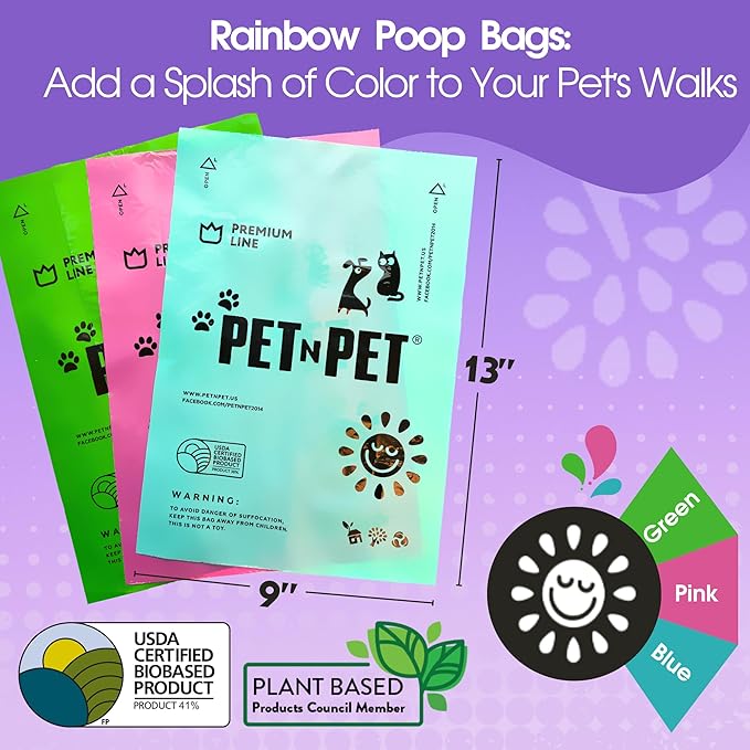 Pet N Pet 270 Counts Lavender Scented, Colorful Poop Bags for Dogs, 41% Plant Based & 59% PE Dog Poop Bags Rolls, Extra Thick Dog Waste Bag, Doggy Bag