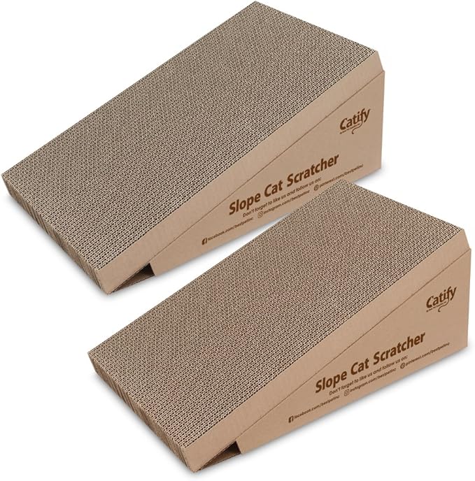 Best Pet Supplies Catify Cat Scratcher, Fun Interactive Scratchers, Posts, Poles, Claw Safe, Furniture Saver Indoor Play Support Natural Cat Behaviors Heavy Duty - Slope Scratcher (2 Pack), 19 x 9.5"