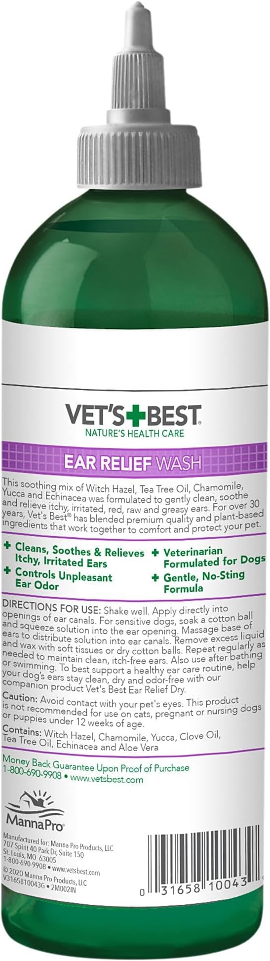 Vet's Best Dog Ear Relief Wash - Alcohol-Free No-Sting Formula - Controls Odors & Itching - Cleans Wax & Debris - 16 Ounces