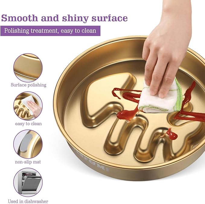 Golden Stainless Steel Slow Feeder Dog Bowls – Non-Slip Metal Dog Bowl for Large & Medium Breeds, Puppy Puzzle Feeder – 2 Cup Capacity for Small to Big Pets – Durable Slow Feed (Fishbone-Golden)