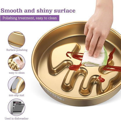 Golden Stainless Steel Slow Feeder Dog Bowls – Non-Slip Metal Dog Bowl for Large & Medium Breeds, Puppy Puzzle Feeder – 2 Cup Capacity for Small to Big Pets – Durable Slow Feed (Fishbone-Golden)