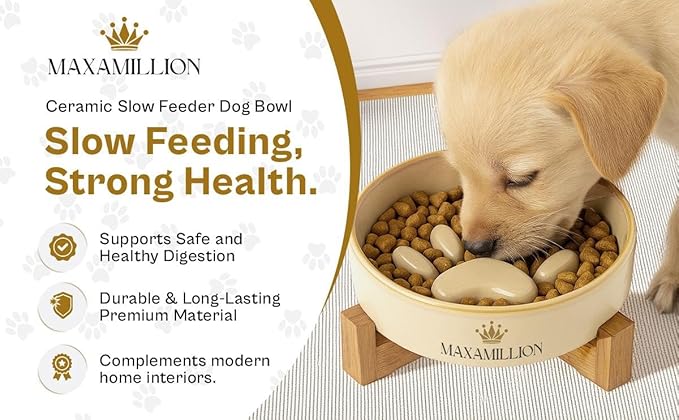 2 Ceramic Slow Feeder Dog Bowls for Small & Medium Dogs – Heavy Puzzle Maze Ceramic Dog Bowl for Fast Eaters to Stop Bloat, Vomiting & Choking – Non-Slip, Healthier and Easy-to-Clean