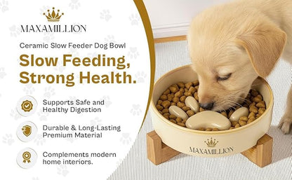 2 Ceramic Slow Feeder Dog Bowls for Small & Medium Dogs – Heavy Puzzle Maze Ceramic Dog Bowl for Fast Eaters to Stop Bloat, Vomiting & Choking – Non-Slip, Healthier and Easy-to-Clean