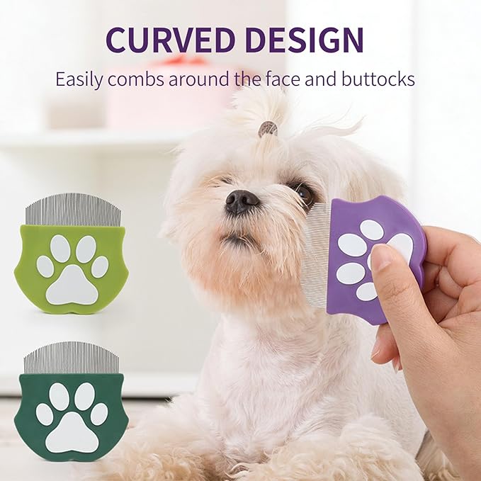 Pet Detangling & Flea Comb for Dogs and Cats – Stainless Steel Fine Teeth Grooming Comb for Tangled Hair, Flea Removal, and Shedding Control – Ideal for Long & Short Haired Pets (Purple)