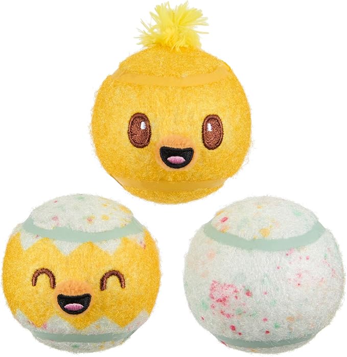 Barkbox Play Hatch Rubber Tennis Balls for Dogs & Puppies | Trio of Squeaky Fetch Balls for Bounce, Chase & Play | Durable, Engaging & Fun for Playful Pups