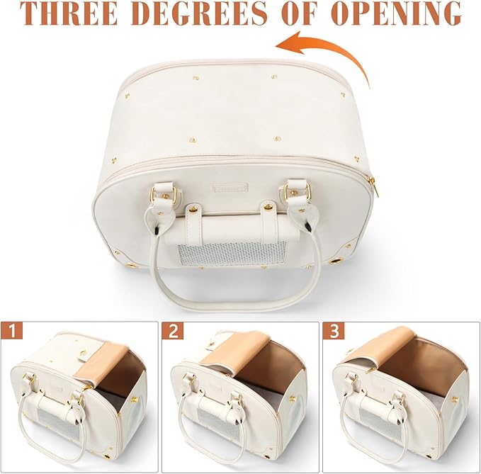 PetsHome Dog Carrier Purse, Pet Carrier, Foldable Waterproof Premium Leather Pet Travel Portable Bag for Cat and Small Dog Home & Outdoor Small Beige