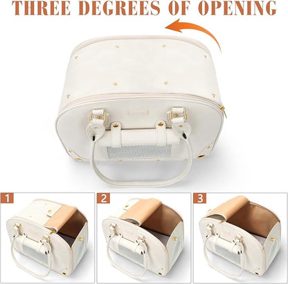 PetsHome Dog Carrier Purse, Pet Carrier, Foldable Waterproof Premium Leather Pet Travel Portable Bag for Cat and Small Dog Home & Outdoor Small Beige