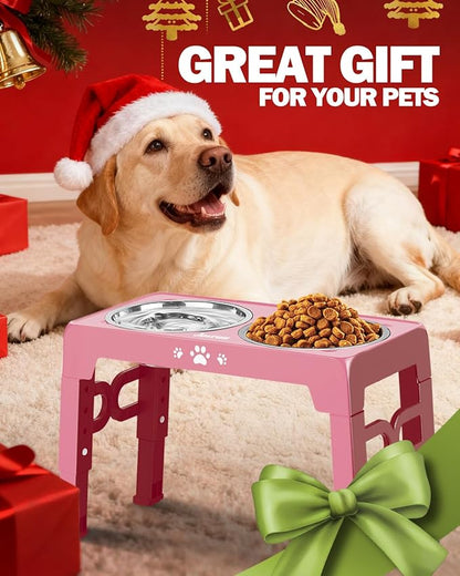 Elevated Dog Bowls for Medium Large Size Dogs, Non-Slip Dog Feeder with 1*Stainless Steel Dishes & 1*Slow Feeder Bowl, 5 Heights Adjustable Raised Bowls to 3.15″-8.66″-9.84″-11.02″-12.2″