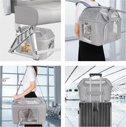 Large Cat Carrier Soft Side Pet Carrier for Kitten Puppy Collapsible Travel Small Dog Carrier Backpack TSA Airline Approved Pet Carriers for Under 20 lbs, Gray