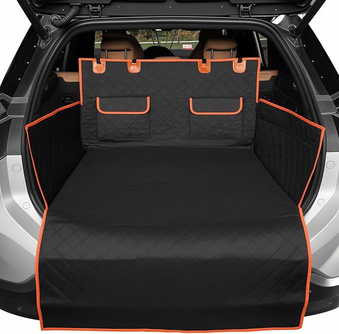 IVY&LANE SUV Cargo Liner for Dogs,Waterproof Trunk Cover Dog Car Seat Mat for SUVs Sedans Vans with Bumper Flap Protector,Non-Slip,Large Size Universal Fit,Black