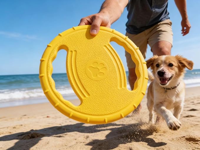 Soft Dog Flying Disc Beach Toy, Float Outdoor Puppy Flyer Pull Loop Toy Water Swimming Pool Lawn Yard Animal Activity Training Sports Gift- Upgrade Interactive & Fun Training Dogs Steering Wheel
