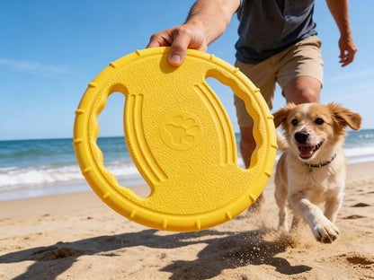 Soft Dog Flying Disc Beach Toy, Float Outdoor Puppy Flyer Pull Loop Toy Water Swimming Pool Lawn Yard Animal Activity Training Sports Gift- Upgrade Interactive & Fun Training Dogs Steering Wheel