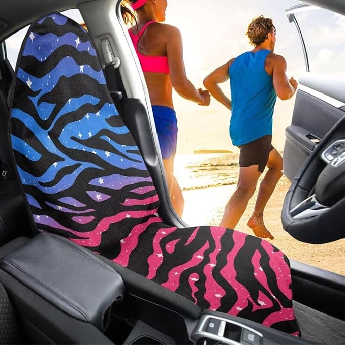 Coldinair Zebra Strips Waterproof Towel Car Seat Cover Front Seats Only for Post,Sports for Workout,Beach,Hiking,Non-Slip Bucket Seat Protector Universal Fits for Cars,Van,Truck,SUV,Sedan