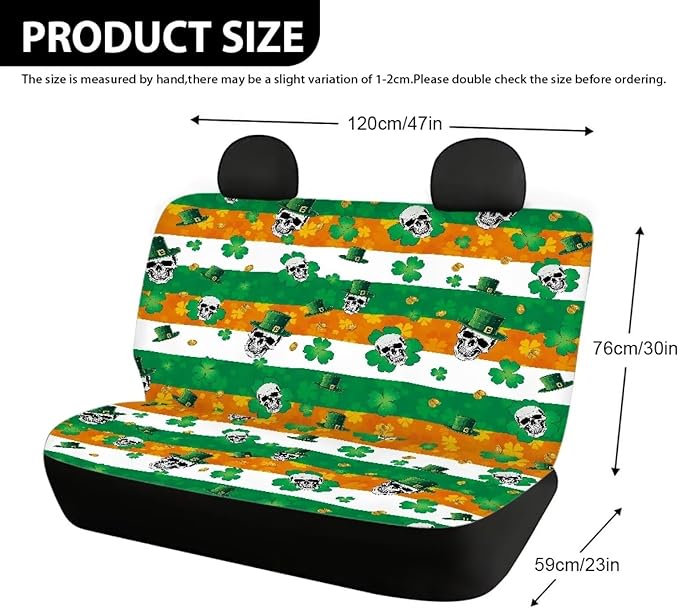AFPANQZ Skull Saint Patrick Car Back Seat Covers Protector Rear Car Seat Cushion Dust and Scratch Proof Universal Fits Car, Truck, SUV, Van and Patriotic