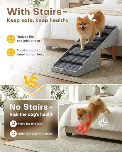 Dog Ramp for Bed & Couch, Dog Stairs 21.06 inches High for Large/Medium/Small Doggie, Foldable 2 in 1 Wooden Pet Steps for Puppy Older and Injured Dogs, Split Ottoman Design, No-Slip Surface