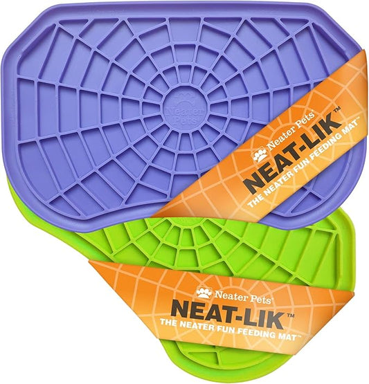 Neater Pets Neat-LIK Dog Lick Mat, Lick Mat for Dogs, Cats, Puppy, Reduces Anxiety & Boredom, Peanut Butter Slow Feeder, Interactive Treat Licking Pad, Mats for Small & Large Breed (Purple & Green)