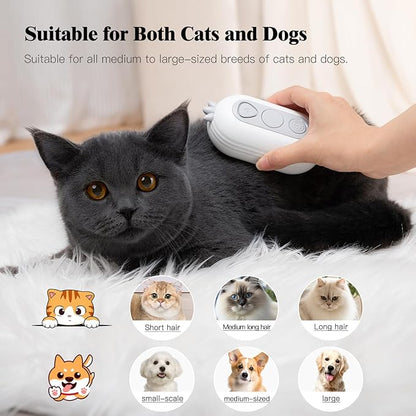 Cat Steam Brush for Shedding,Cat Brushes for Indoor Cats-3-in-1 Self-Cleaning Grooming Tool for Long & Short Haired Cats, Removes Loose Hair & Reduces Shedding,with One-click Cleaning Button (White)