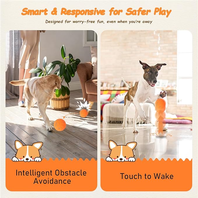 Interactive Dog Ball Toy, Automatic Motion Activated Smart Rolling & Bouncing Ball, USB Rechargeable Durable E-TPU Material Pet Toy for Small Medium Large Dogs, Boredom Relief & Exercise -- Orange