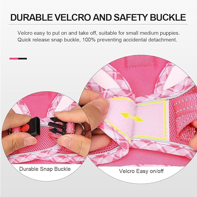 Mercano Soft Mesh Dog Harness and Leash Set, No-Chock Step-in Reflective Breathable Lightweight Easy Walk Vest Harnesses with Safety Buckle for Small Dogs, Cats (XS, Fuchsia)
