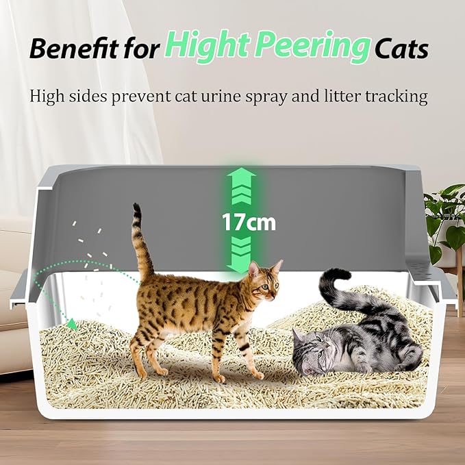 XXXXL Stainless Steel Cat Litter Box with High Sides, 29" x 21" x 14" Extra Large Cat Litter Box for Big Cats and Overweight Cats High Sides Non-Stick Easy to Clean.