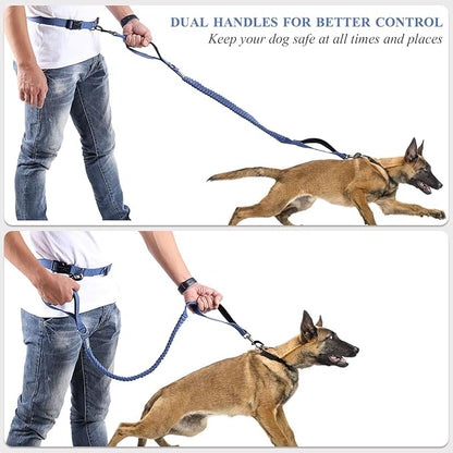 VIVAGLORY Hands Free Dog Leash Bungeeone Running Dog Leash with Waist Belt for Running Walking & Jogging, Bungee & Around Waist for Pet, M, Navy Blue/Black