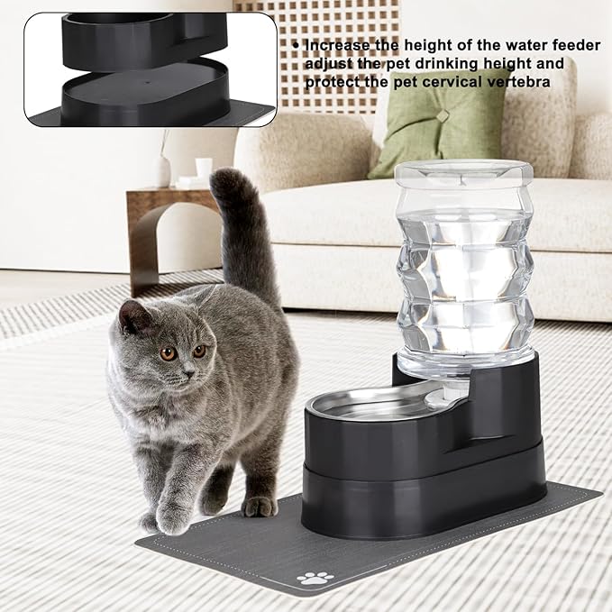 RIZZARI Automatic Dog Water Dispenser: 7L Black Stainless Steel Feeder - Remove Odor/Soften Water - Elevated Design Eases Joint Strain for Senior Dogs - Prevent Urinary Stone - for Livingroom Bedroom