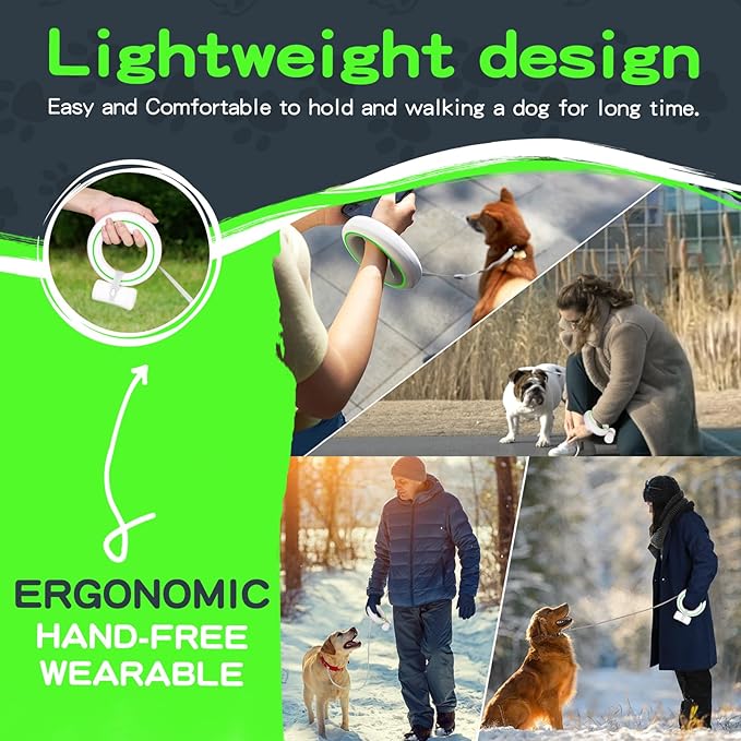 UFO Retractable Dog Leash Hands Free Wearable Laisse Chien with Poop Bag Holder One-Handed Brake Pause Lock 360° Tangle Free 10 ft Strong Nylon Tape Dog Leash for Up to 66lbs Medium Small Dogs