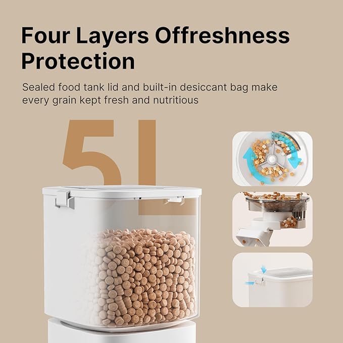 Automatic Cat Feeder with WiFi-5Ghz, APP Control Timed Cat Dry Food Dispenser with Remote Feeding, 5L Auto Pet Feeder up to 10 Meals 1-15 Portion Control Per Day, Auto Dog Feeders for Cats Dog