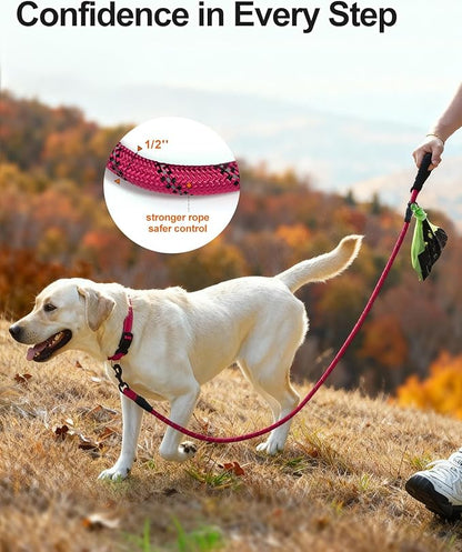 Joytale Dog Leash for Large Dogs, Heavy Duty Nylon Leashes with Comfortable Padded Handle and Highly Reflective Threads, Ideal for Walking and Training, Hotpink, 6'×1/2''