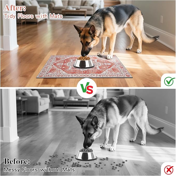 famibay Dog Food Mat, Absorbent Cat Dog Mats for Food and Water, No Stains Quick Dry Pet Cat Bowl Mats with Non Slip Backing, Boho Pet Feeding Mat for Floor Waterproof 12"x20"