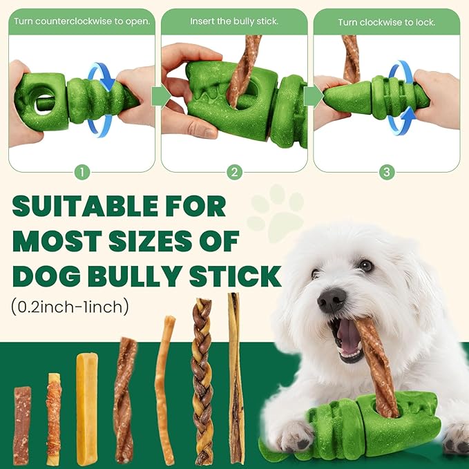 BAEJMJK Bully Stick Holder for Dogs Durable Chew Toys for Aggressive Chewers Dog Treat Toy to Keep Them Busy Safety Dog Chew Holder for Medium Large Dogs-Helps Reduce Choking Risk(Green)