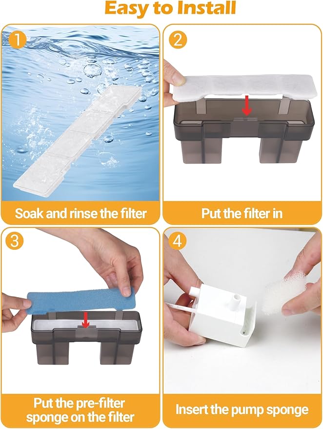 SIBAYS Dog Water Fountain Filter Replacement, 4Gal/15L Pet Fountain Filters, Made of Activated Carbon and PP Cotton, 8 Pet Water Fountain Filters, 8 Pre-Filter Sponge with 8 Pump Sponge(Model: L05)
