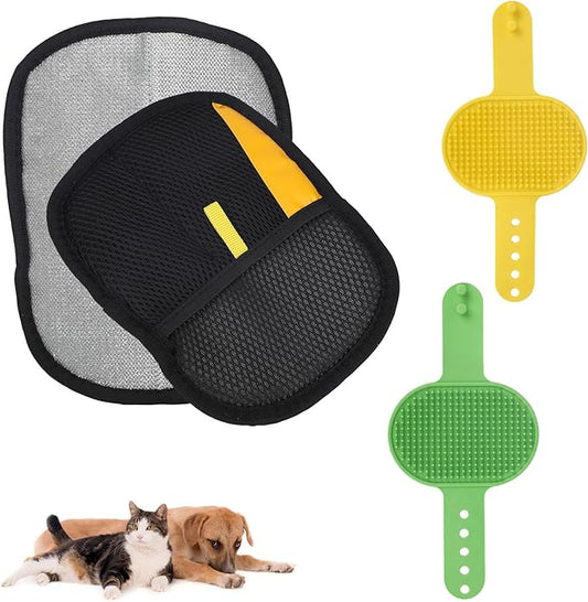 4pcs Pet Hair Remover Gloves & Cat Self Groomer Brush Set, Reusable Electrostatic Fur Removal Tool for Cats & Dogs Ideal for Furniture Carpets Couch Clothes and Grooming
