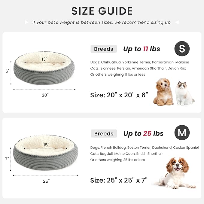 Love's cabin Round Donut Cat and Dog Cushion Bed, 25in Pet Bed for Small or Medium Dogs, Anti-Slip & Water-Resistant Bottom, Soft Durable Fabric Pet Beds, Washable Calming Cat Bed Grey Stripe
