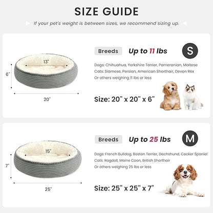 Love's cabin Round Donut Cat and Dog Cushion Bed, 25in Pet Bed for Small or Medium Dogs, Anti-Slip & Water-Resistant Bottom, Soft Durable Fabric Pet Beds, Washable Calming Cat Bed Grey Stripe