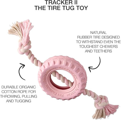 Natural Rubber Tire and Organic Cotton Rope Pull and Chew Dog Toy for All Pet Breeds, Blush, Large