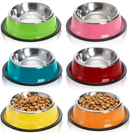 6 Pack Stainless Steel Cat Bowl, 6 Oz Mini Non-Slip Puppy Dog Feeding Bowl with Rubber Base, Small Reusable Shallow Pet Feeder Water Food Dishes for Breeds Under 4 LB (XS)