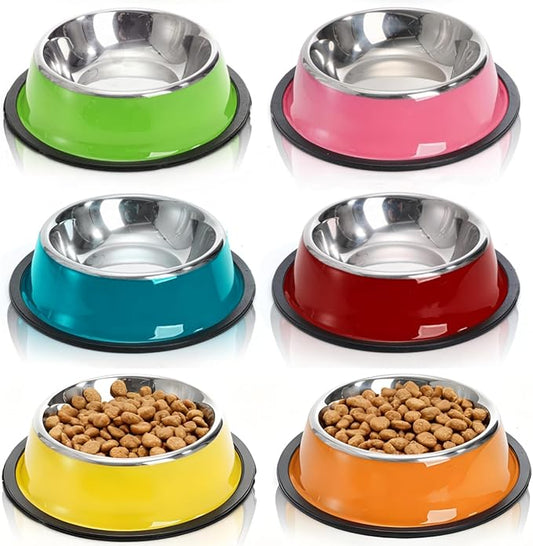 6 Pack Stainless Steel Cat Bowl, 6 Oz Mini Non-Slip Puppy Dog Feeding Bowl with Rubber Base, Small Reusable Shallow Pet Feeder Water Food Dishes for Breeds Under 4 LB (XS)