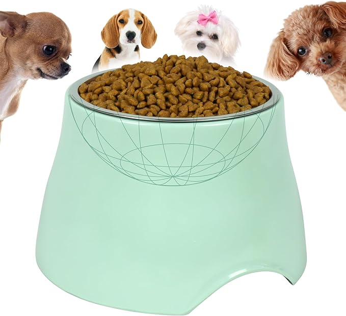 Elevated Spaniel Dog Bowl, Melamine Raised Dog Food Bowl for Long-Eared Dogs, Raised Dog Bowls for Small & Medium Dogs, Stainless Steel Inner Bowl, Non-Slip Base (Green, M (420 ML / 1.5 Cups))
