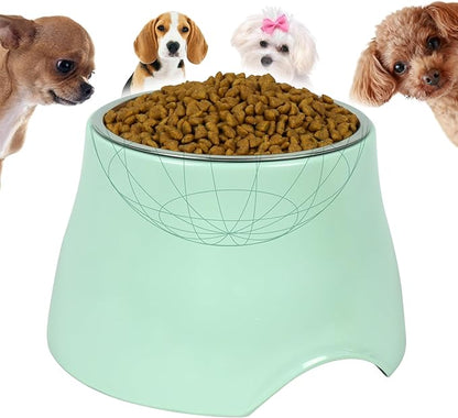 Elevated Spaniel Dog Bowl, Melamine Raised Dog Food Bowl for Long-Eared Dogs, Raised Dog Bowls for Small & Medium Dogs, Stainless Steel Inner Bowl, Non-Slip Base (Green, M (420 ML / 1.5 Cups))