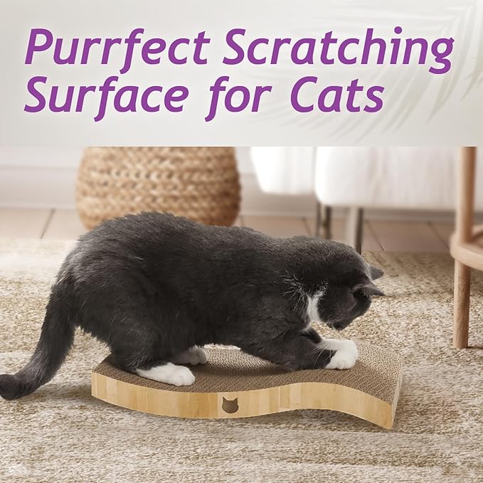 Reversible Wave Cat Scratcher for Indoor Cats - Cat Scratching Board, Horizontal Cat Scratch Pad Lounger with Reversible Usability and Extra Comfort for Lounge(2Pack, Oak)
